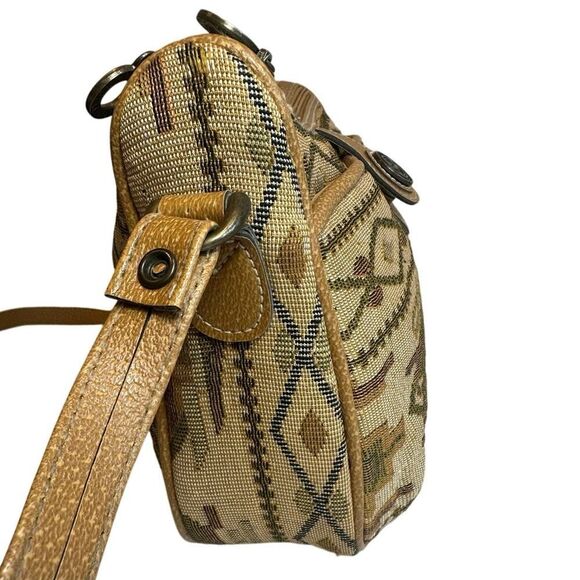 Vintage 90s Tan Aztec Southwestern Tribal Tapestry Purse Crossbody Bag - Picture 3 of 16
